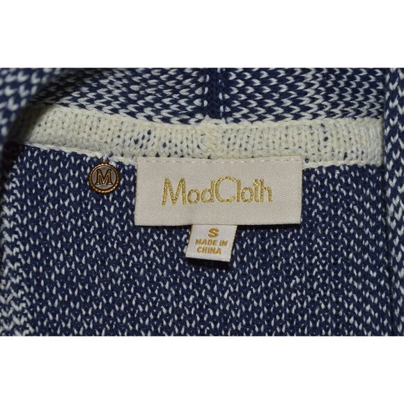 ModCloth Simply Snuggly Plaid Grid Cardigan Navy White Women Size Small Cozy - Picture 5 of 7